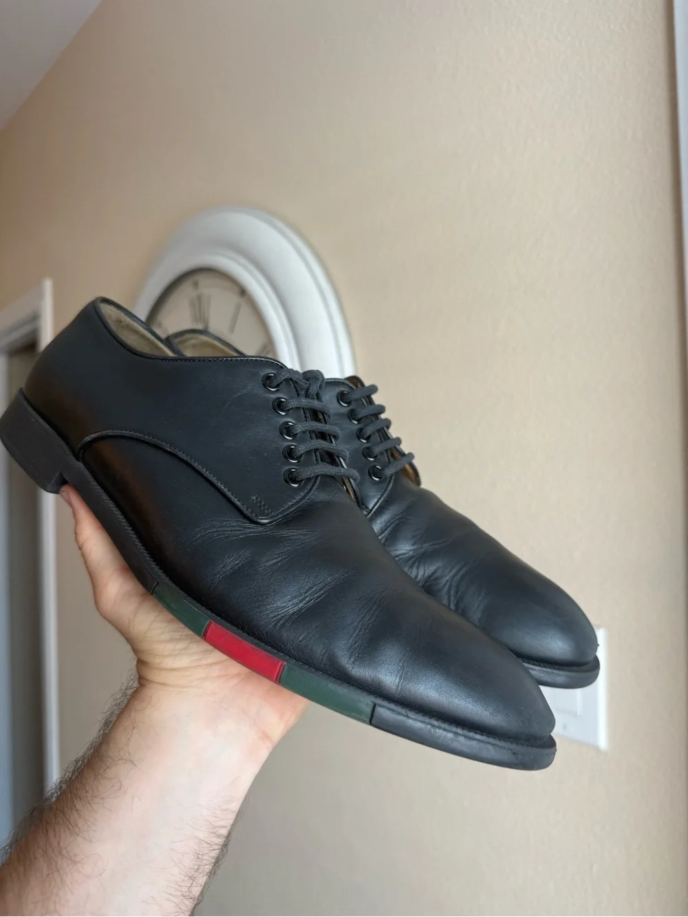 Gucci Web Black Leather Lace-up Oxford SZ 9.5